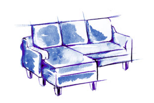 Blue Sofa in Sketch Watercolor Style