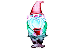 Gnome Holding a Coffee Cup in Watercolor Style