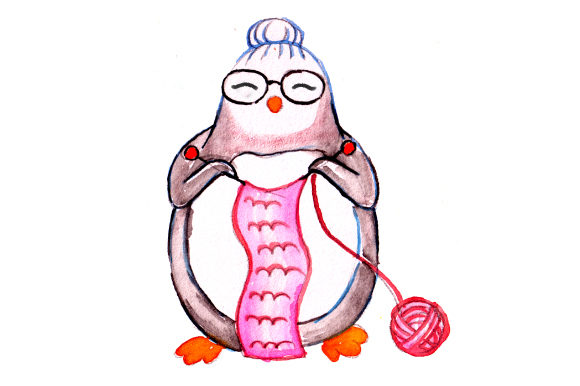 Penguin Grandma in Watercolor & Animals