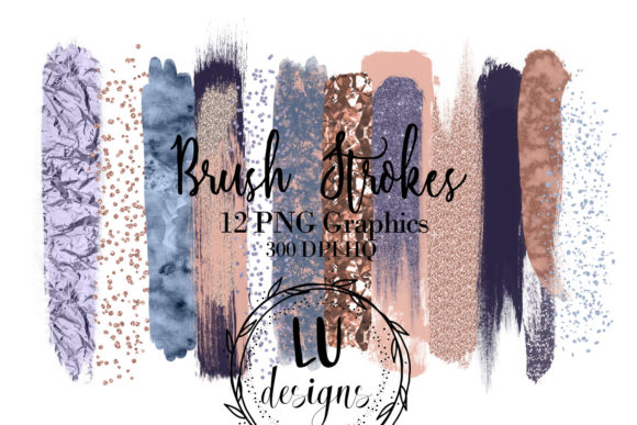 Rose Gold and Blue Brush Strokes Clipart for Modern Branding