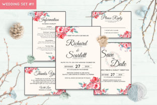 Wedding Invitation Set 11 Floral Style for Print Templates