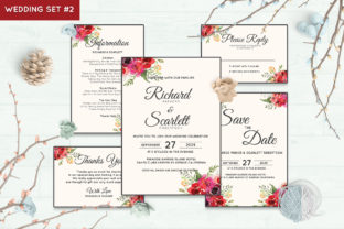 Wedding Invitation Set 2 Floral Style for Print Templates