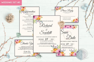 Wedding Invitation Set 5 Floral Style for Print Templates