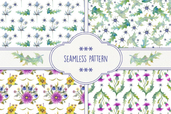 Wildflowers, Thistles, Prickly Leaves Pattern for Small Business Branding